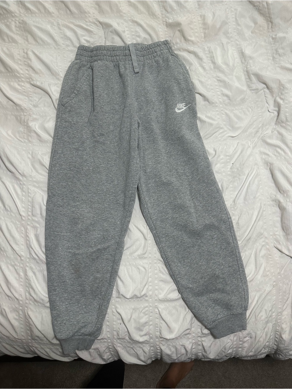 Nike Grey Kids Fleece Joggers with White Swoosh